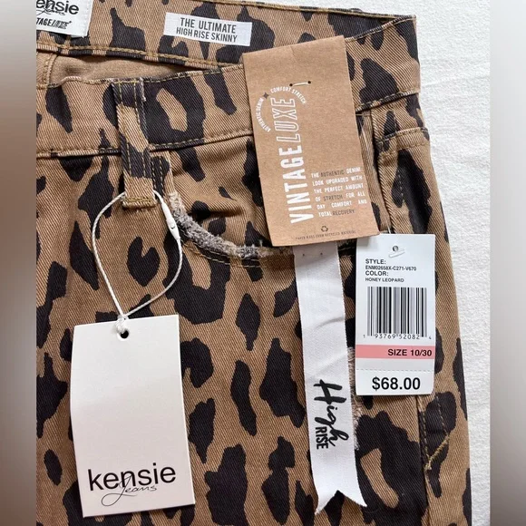 NWT Kensie Vintage Luxe Honey Leopard High Rise Jeans Size 10 - Picture 2 of 10